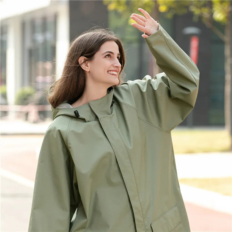 Women's Fashion Windbreaker Jacket Long-Style Thickened EVA Raincoat With Large Brim Waterproof Rainwear Explosion-Proof