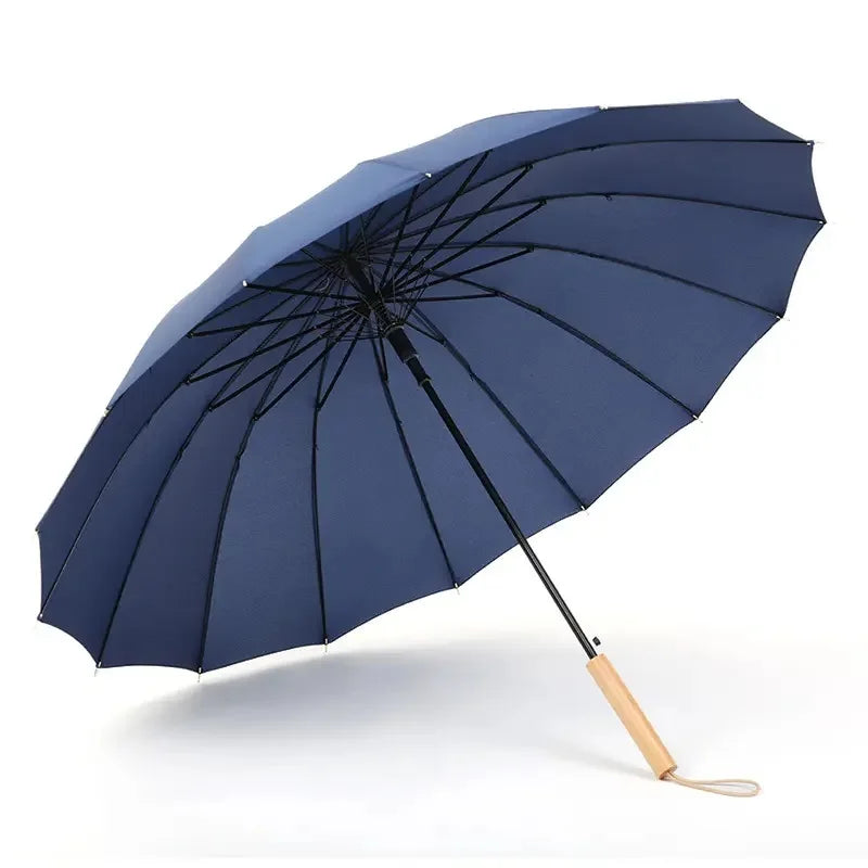 Japan Designed 23inch 16K Straight Umbrella Wood Handle Customizable Logo 190T Pongee 8K Ribs Outdoor Rain Mini Rain Advertising