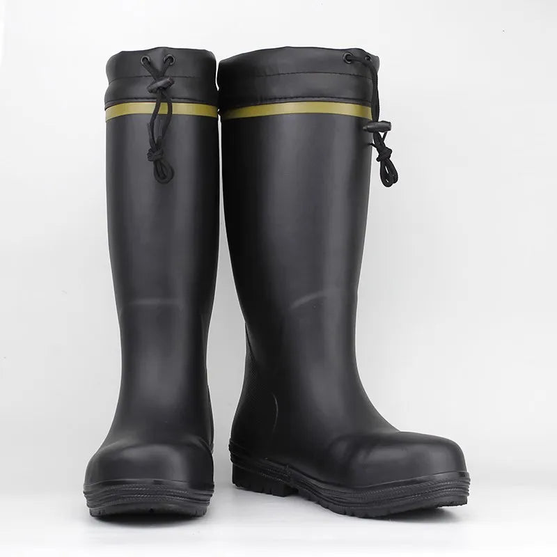 Men's Anti-Smashing Rubber Rain Boots With Steel Toe Fashion High Tube Water Boots for Work Waterproof Labor Protection