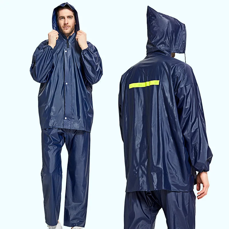 PVC Split Reusable Rain Coat With Pants Waterproof Fishing Rain Gear Motorcycle Suit Logo Decorated for Hiking With One Pocket Main image