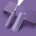 Classic Three-folding LED Umbrella Handle Flashlight Coating Fully-automatic Plastic With Automatic Open Close Anti-uv Black 500