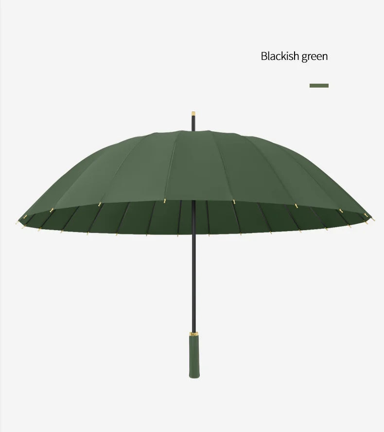 23-Inch 24K Japan Design Straight Umbrella Leather Handle Windproof Rain Customizable Logo Fabric Material Promotional Features