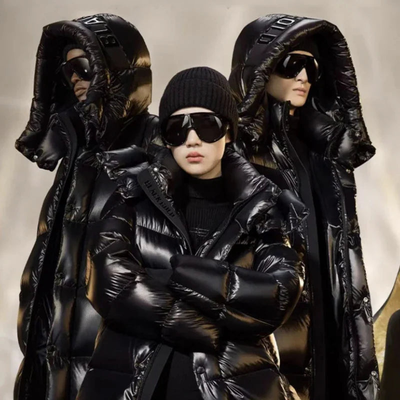 Men's Women's Couple Style High-Fan Black Gold Jacket New National Standard 90 White Duck Down Thickened Version for Adults