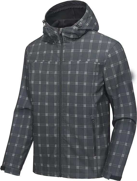 Mens XXL Softshell Jacket Fleece Lined Water Repellent With Removable Hood for Rainy Day Hiking Waterproof Polyester Raincoat