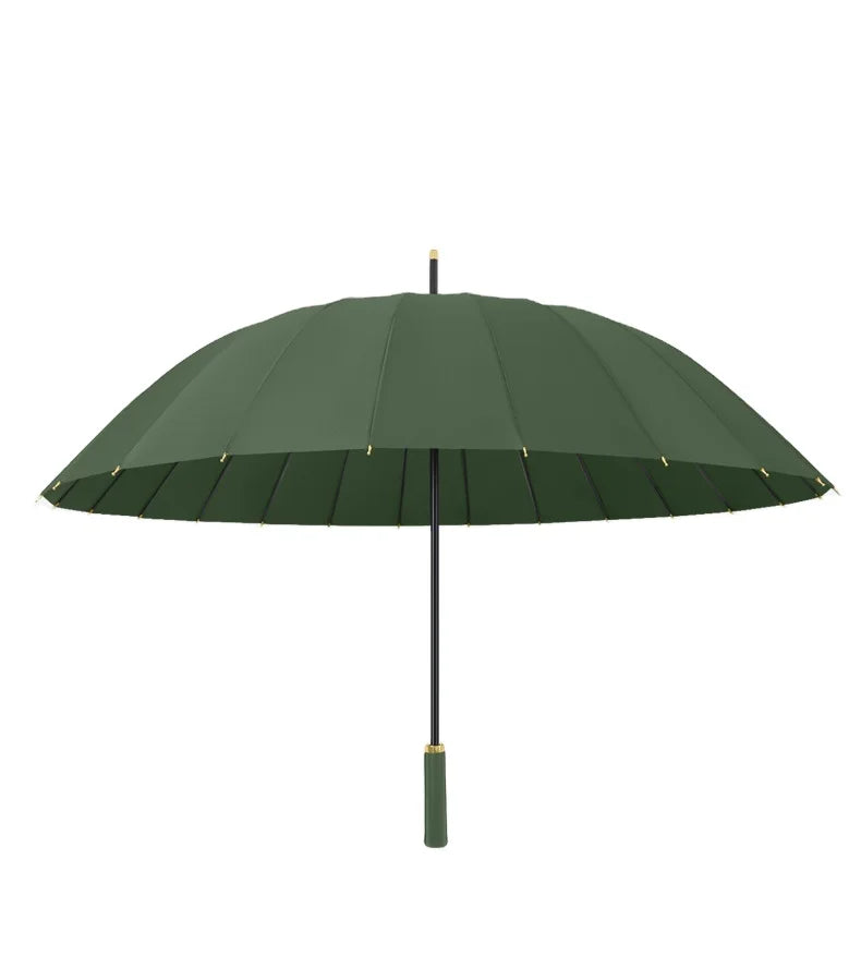 23-Inch 24K Japan Design Straight Umbrella Leather Handle Windproof Rain Customizable Logo Fabric Material Promotional Features Main image