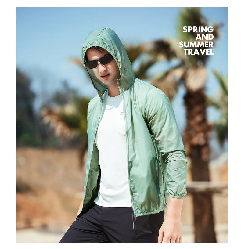 Men's Packable RainJacket Outdoor Waterproof HoodedLightweight  Hiking Jacket for Men Women Adult Blue Green Yellow Main image