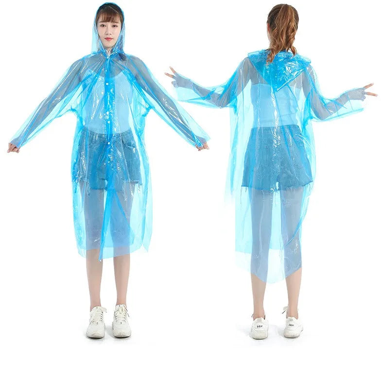Hot Sale Disposable PE Rain Poncho Emergency Waterproof Raincoat With Drawing String and Snap Button Design for Hiking