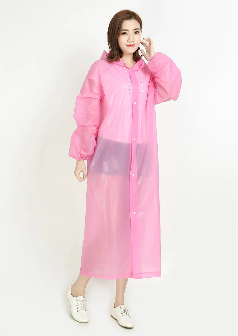 Factory Price EVA Women Poncho Hooded Ladies Waterproof Long Translucent Raincoat Adults Rain Coat
