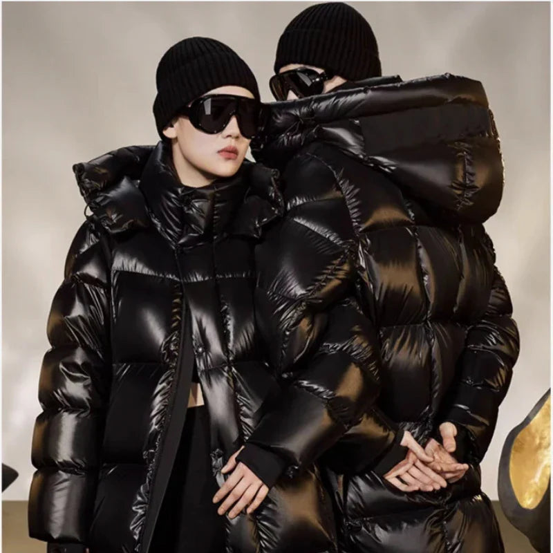 Men's Women's Couple Style High-Fan Black Gold Jacket New National Standard 90 White Duck Down Thickened Version for Adults Secondary image