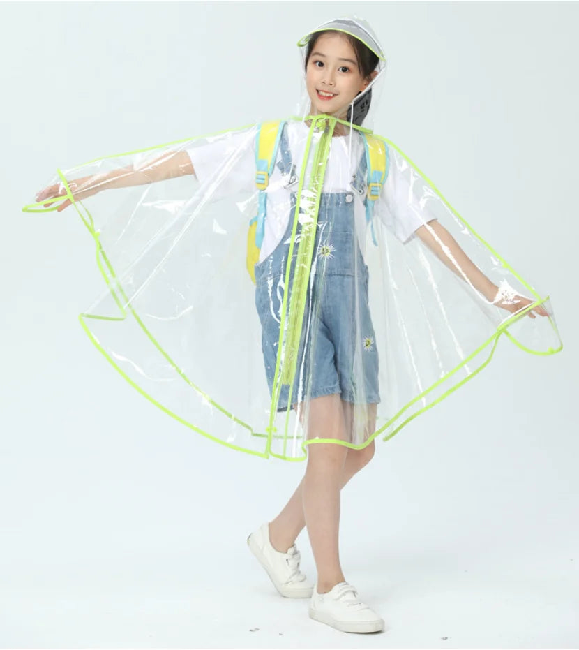 Fashion Transparent Kids Raincoat With Zipper Waterproof Cardigan for Primary Secondary School for Rainy Days Made EVA Children