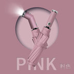 Classic Three-folding LED Umbrella Handle Flashlight Coating Fully-automatic Plastic With Automatic Open Close Anti-uv Black 500