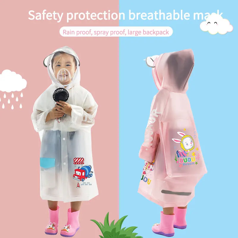 Cartoon Animal Style Waterproof Poncho Jas Hujan Anak  Hooded Rainwear Rainsuit Kids Raincoat