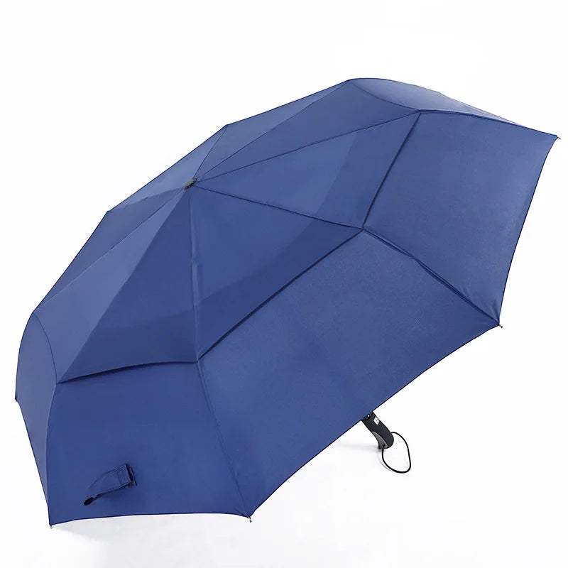 115cm 3 Folding Double Layer Golf Umbrella With air Vents Rainy and Sunny Automatic Umbrella