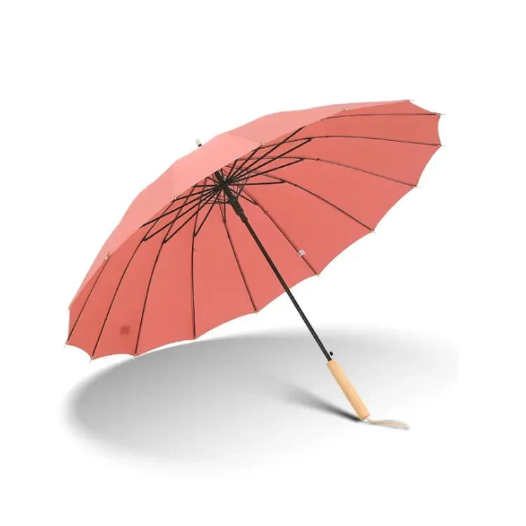23-Inch 16K Japan Design Straight Umbrella With Wooden Handle Customizable Logo Print Promotional Fabric Rain Gear