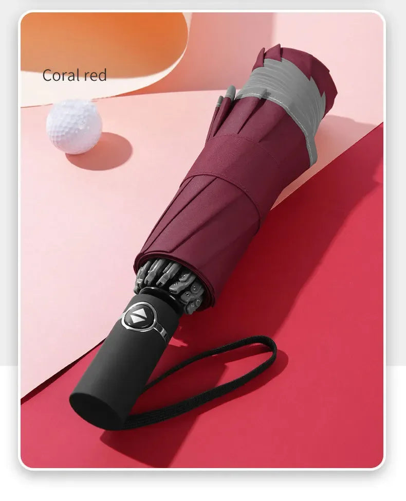 Waterproof Umbrella Custom Prints Business Gift Inverted Automatic 10 Ribs 3 Folding Umbrella Reflective Stripe