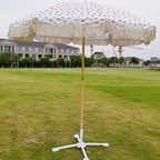 Factory Price Luxury Bohemian Straight Umbrella Hard Wood Canvas Beach Umbrella UV Protection Wooden Sun Rain Custom Logo Travel