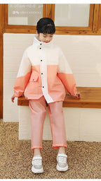 Children's Waterproof Rain Suit Set With Reflective Pants and Hidden Backpack Space Raincoat Custom Logo Decoration for Girls