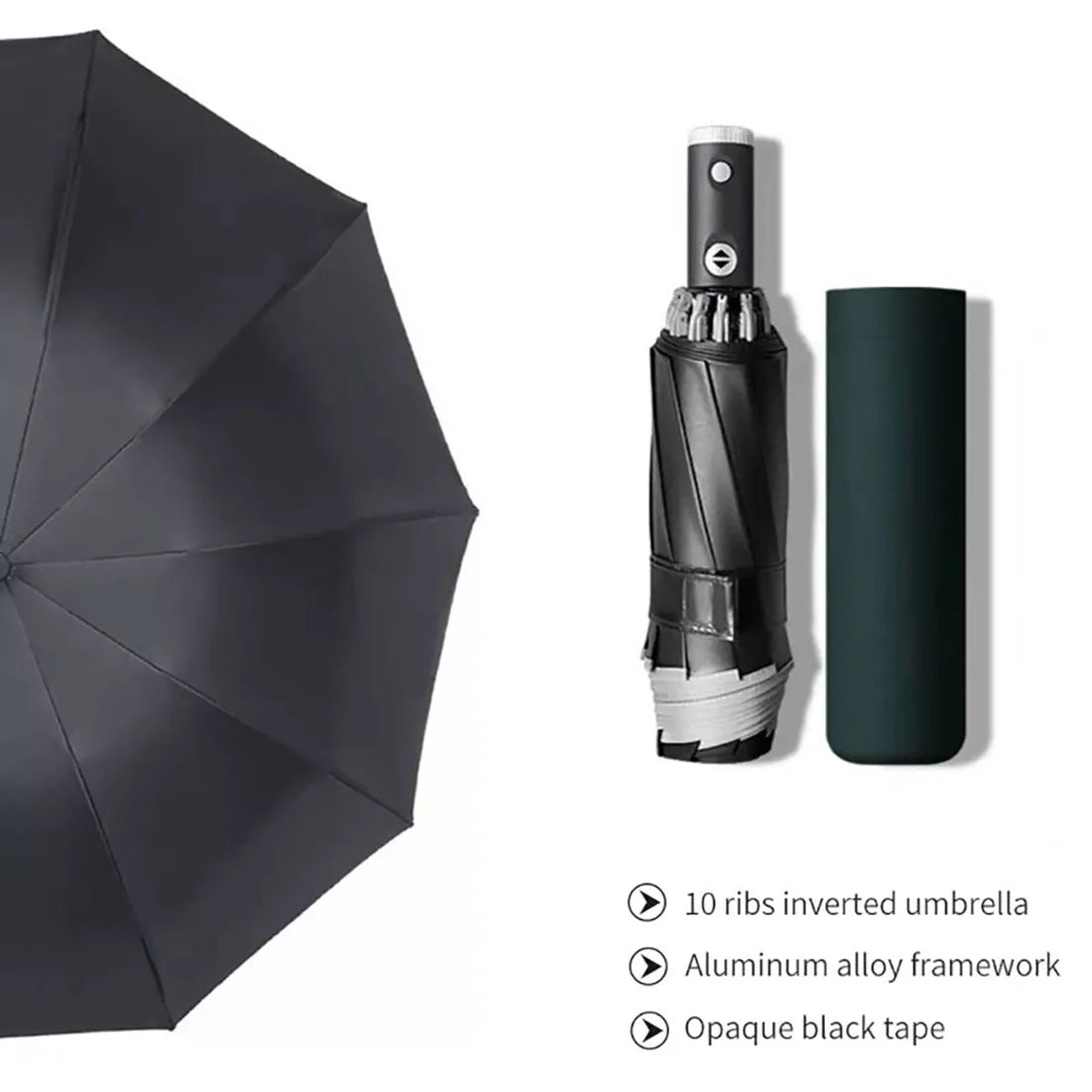 High Quality Men's Automatic Reverse LED Luminous 3-Fold Business Umbrella Waterproof Fabric With Plastic Handle for Rain Cars Secondary image