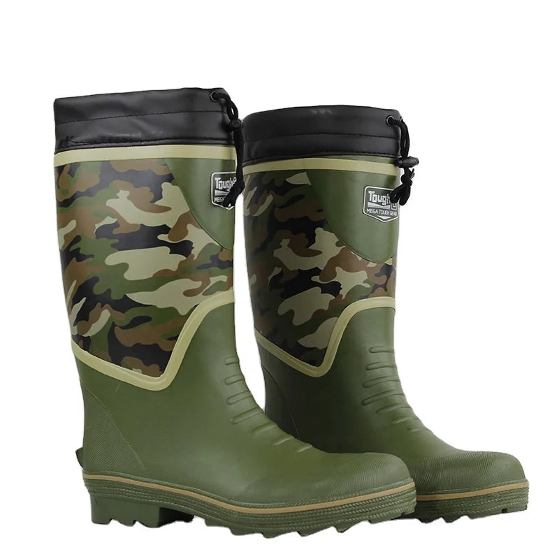 Men's Anti-Smashing Rubber Rain Boots With Steel Toe Fashion High Tube Water Boots for Work Waterproof Labor Protection