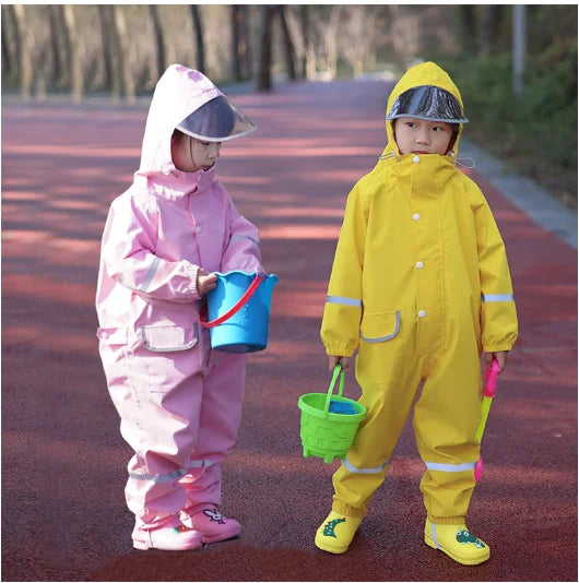 Kids Outdoor One-Piece Raincoat Breathable Polyester Clothing Waterproof Body Logo Decoration for Rain and Travel for Girls