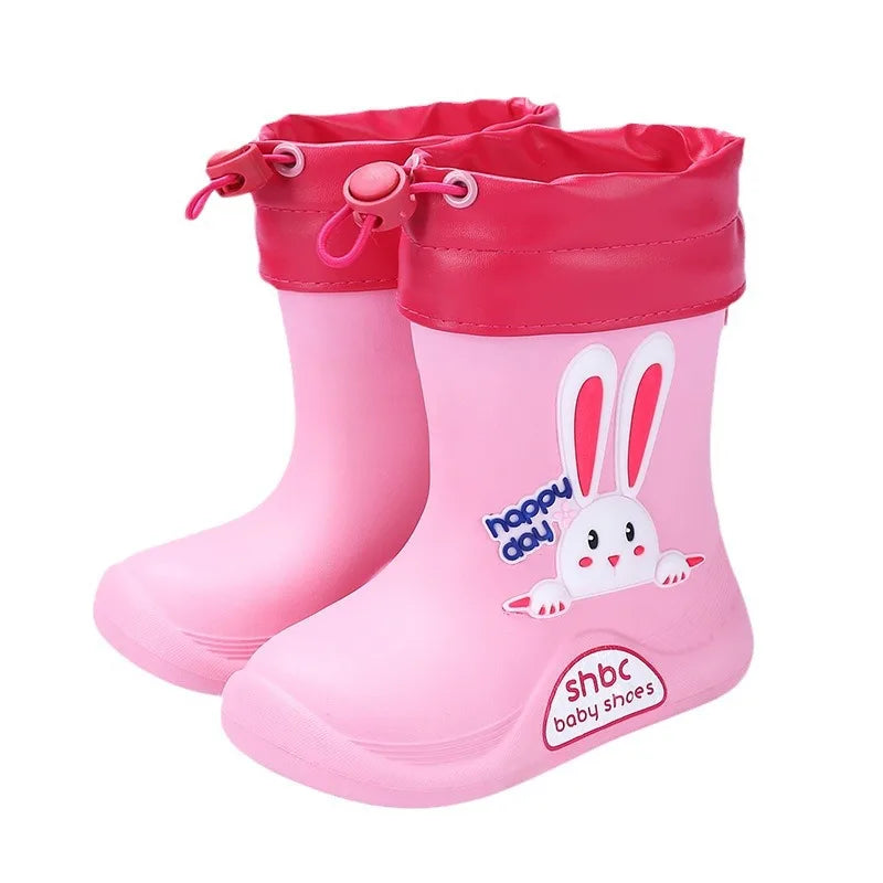 Unisex EVA Rain Boots Lovely Cartoon Design Lightweight High-Style Mid-Calf Shoes Non-Slip Cute Insole Cotton Lining Camping