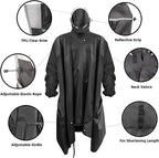 Waterproof Lightweight Hooded Rain Poncho for Adults Reusable Rain Coat One Pocket Breathable Feature Hiking Tours Men Women