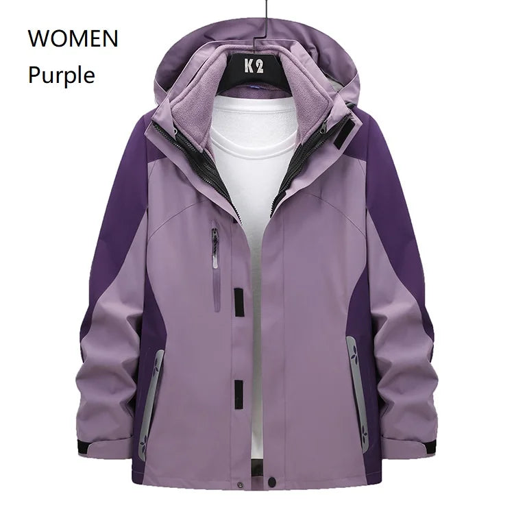 Women and Men Three-in-One Winter Ski Suit Waterproof Breathable Outdoor Work Clothes Two-Piece Set With Warm Jackets Raincoat