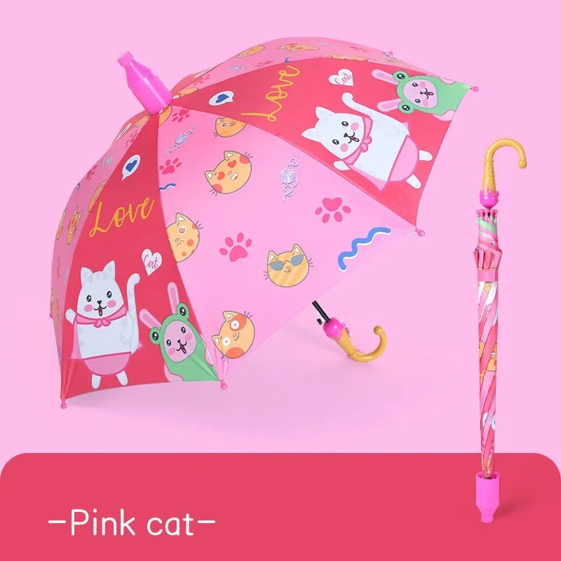 High Quality Kids Cartoon Rain Wind Umbrella Customized Cheap Polyester Straight Design Manual Curved Plastic Wholesale Cars Use