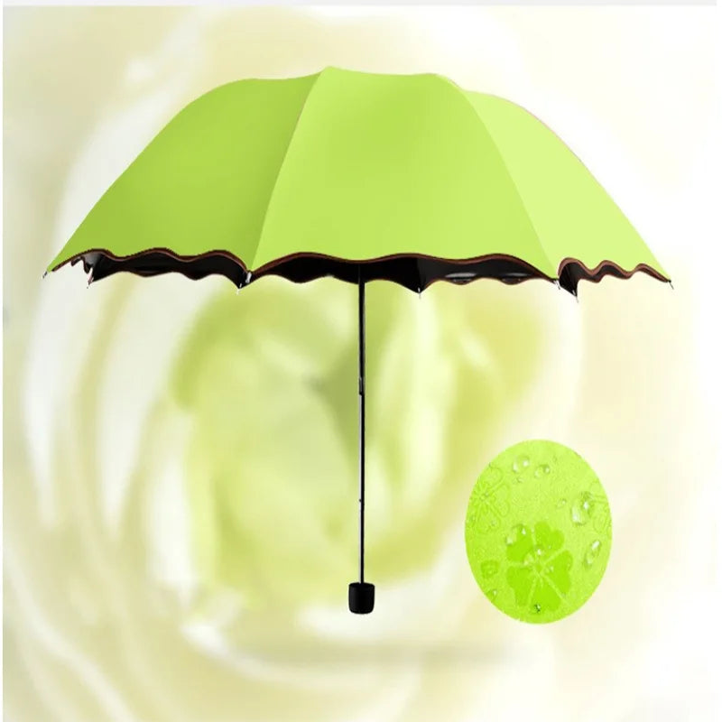 Creative Three-Fold Lotus Leaf Edge Sunshade Umbrella Watercolor Blooms Strong UV Protection Black Glue Customizable Logo