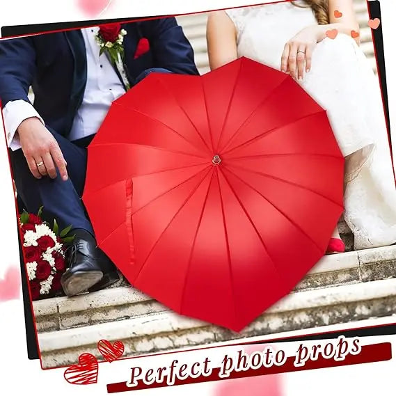 Forever Love Large Cute Red Heart Manual Control Straight Umbrella Valentine's Day Wedding Custom Fabric Printed Logo Parasol