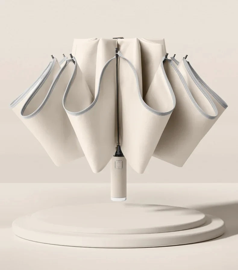 Men's Windproof Reverse Folding Automatic Umbrella Strong Double-Layer Inverted Rain Umbrella for Travel for Women