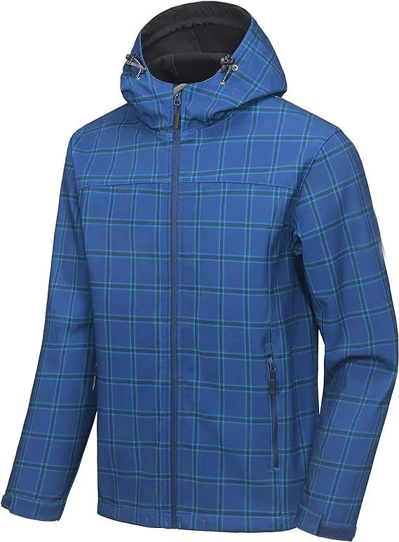 Mens XXL Softshell Jacket Fleece Lined Water Repellent With Removable Hood for Rainy Day Hiking Waterproof Polyester Raincoat