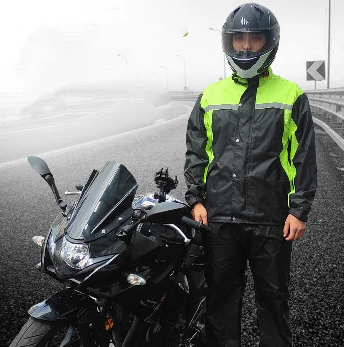 Wholesale Full Body Motorcycle Raincoat Pants Suit Thickened Split Waterproof Storm Proof and Windproof Reflective