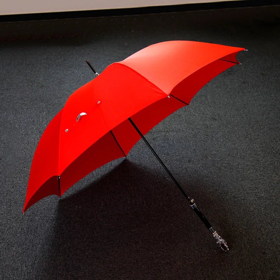 Fashionable New Invention Straight Umbrella With Black Canopy Plastic Dog Animal Head Handle Custom Logo Printing Rain Umbrella