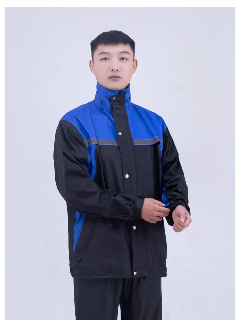 Wholesale Full Body Motorcycle Raincoat Pants Suit Thickened Split Waterproof Storm Proof and Windproof Reflective