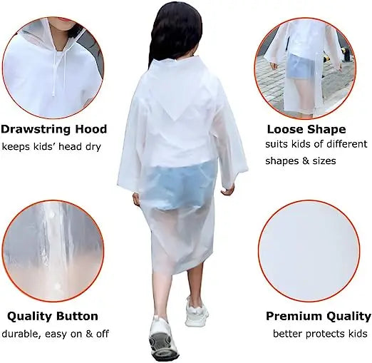 Waterproof Reusable EVA Rain Jacket 6-12 Year Olds XXL Lightweight Portable Clear Raincoat Logo Hood Hiking Toddler Boys Girls Secondary image