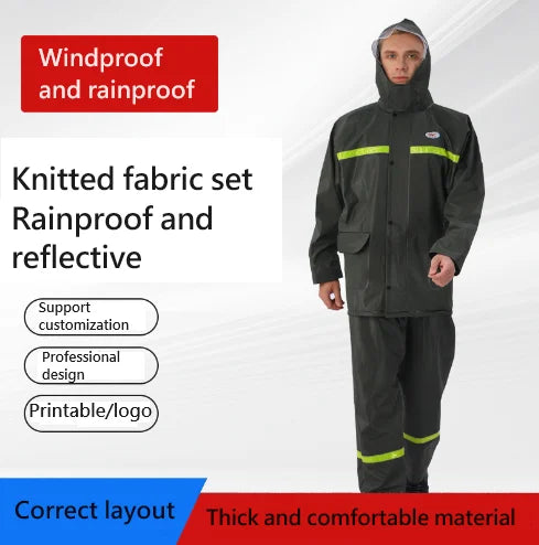 Knitted Cloth Raincoat Rain Pants Suit Rainstorm Proof Reflective Full Body Thickened Outdoor Fishing Take Away Raincoat