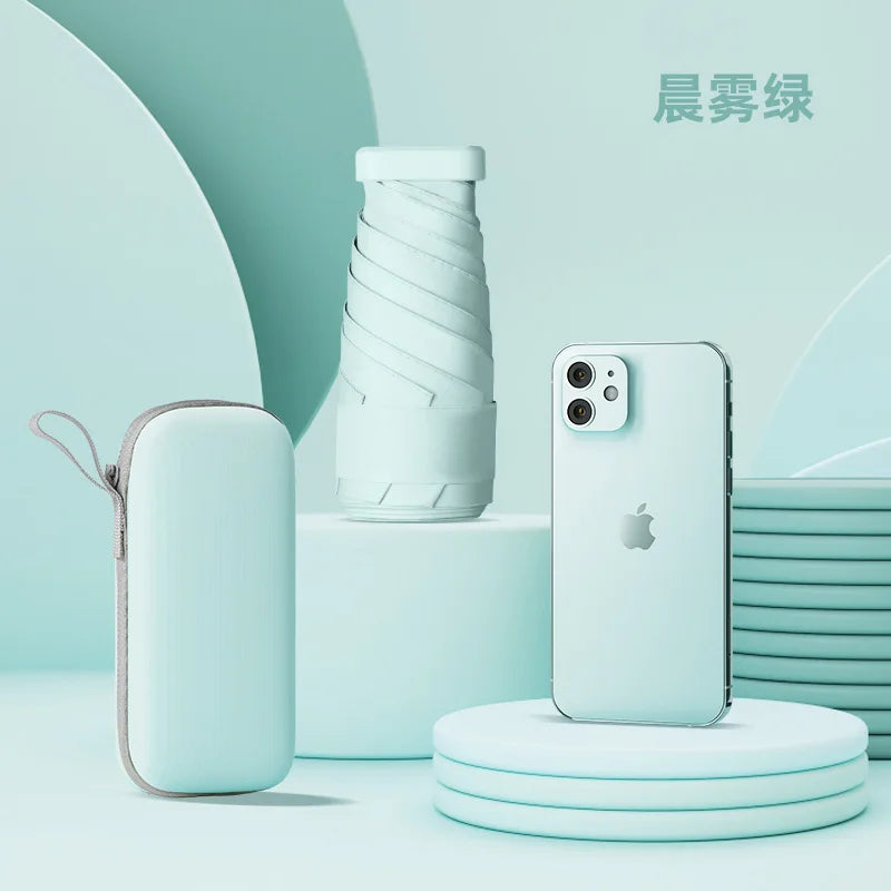 Women's Portable Mini Folding Umbrella 50% UV Protection 60% Sun and Rain Dual Use 50% off Capsule Design for Travel