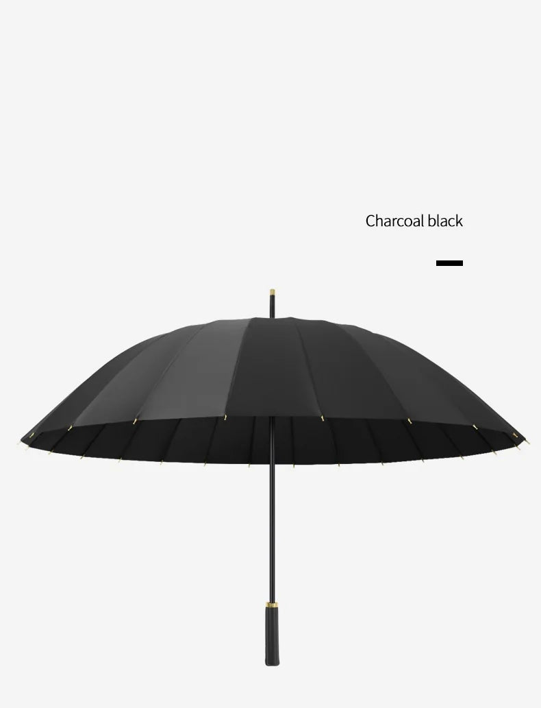23-Inch 24K Japan Design Straight Umbrella Leather Handle Windproof Rain Customizable Logo Fabric Material Promotional Features