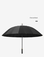 23-Inch 24K Japan Design Straight Umbrella Leather Handle Windproof Rain Customizable Logo Fabric Material Promotional Features