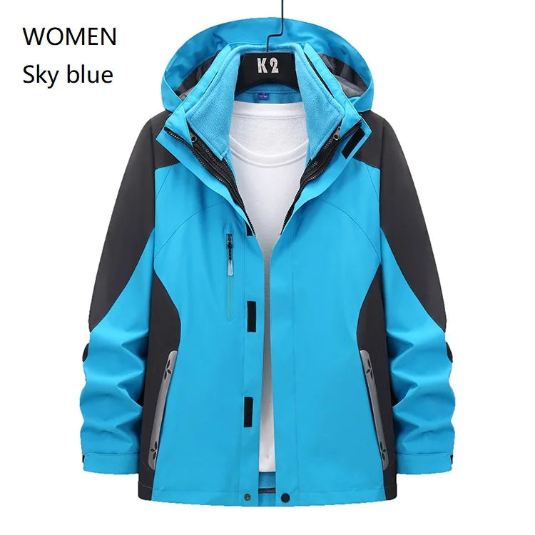 Women and Men Three-in-One Winter Ski Suit Waterproof Breathable Outdoor Work Clothes Two-Piece Set With Warm Jackets Raincoat