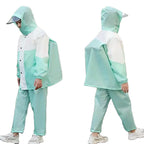 Children's Waterproof Rain Suit Set With Reflective Pants and Hidden Backpack Space Raincoat Custom Logo Decoration for Girls