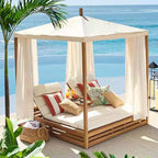 Luxury Outdoor Furniture Modern Style Teak Rattan Daybed Sun Lounger Aluminum Frame for Beach Garden Hotels Parks Villas