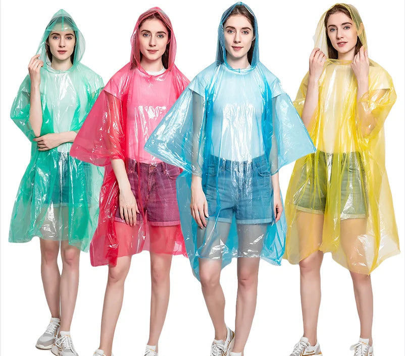 Custom Unisex PE Disposable Emergency Waterproof Hood Poncho Raincoat for Hiking & Travel With Logo Decoration Outdoor Rainwear