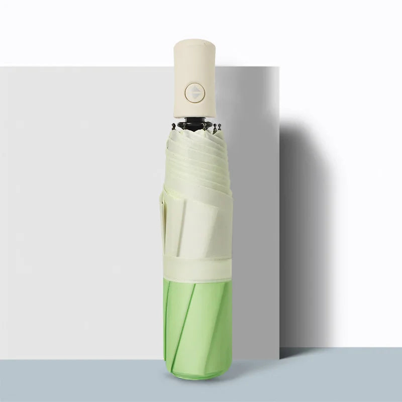 Korean Japanese Ins Small Fresh Ladies Umbrella Three Folding Customized Logo Two Color Stitching Plastic Handle Business 6K