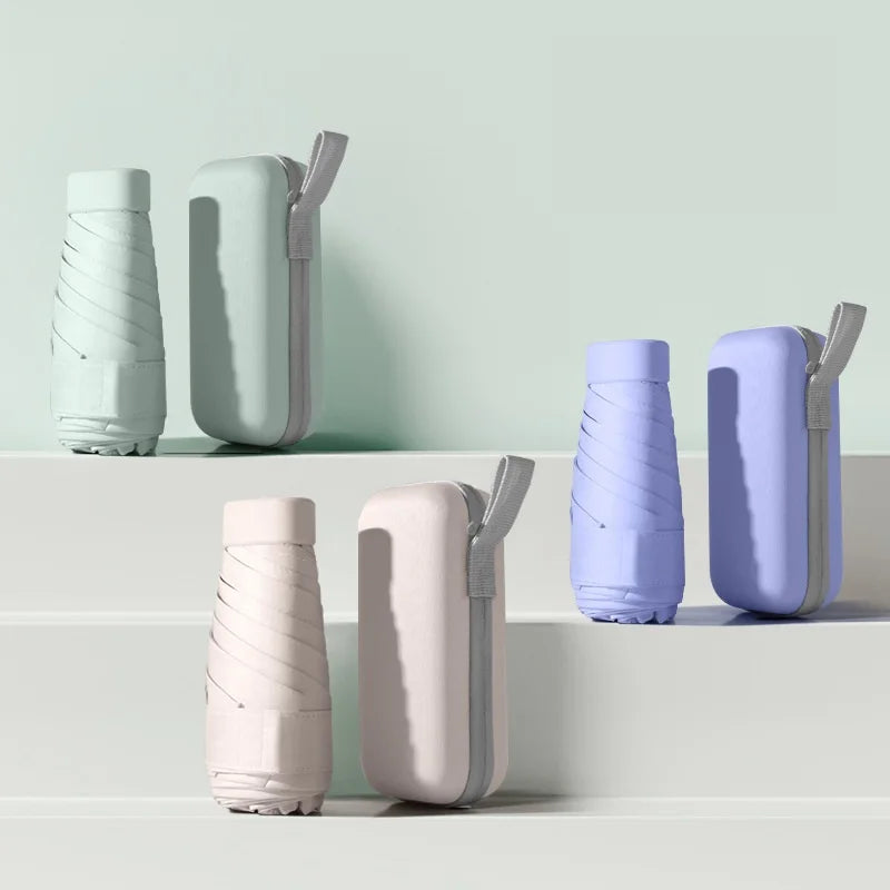 6-Section Windproof Fabric Folding Umbrella EVA Mini Case UPF50+ UV Protection Black Dye Pocket Rain Umbrella Gift Packing