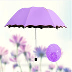 Creative Three-Fold Lotus Leaf Edge Sunshade Umbrella Watercolor Blooms Strong UV Protection Black Glue Customizable Logo