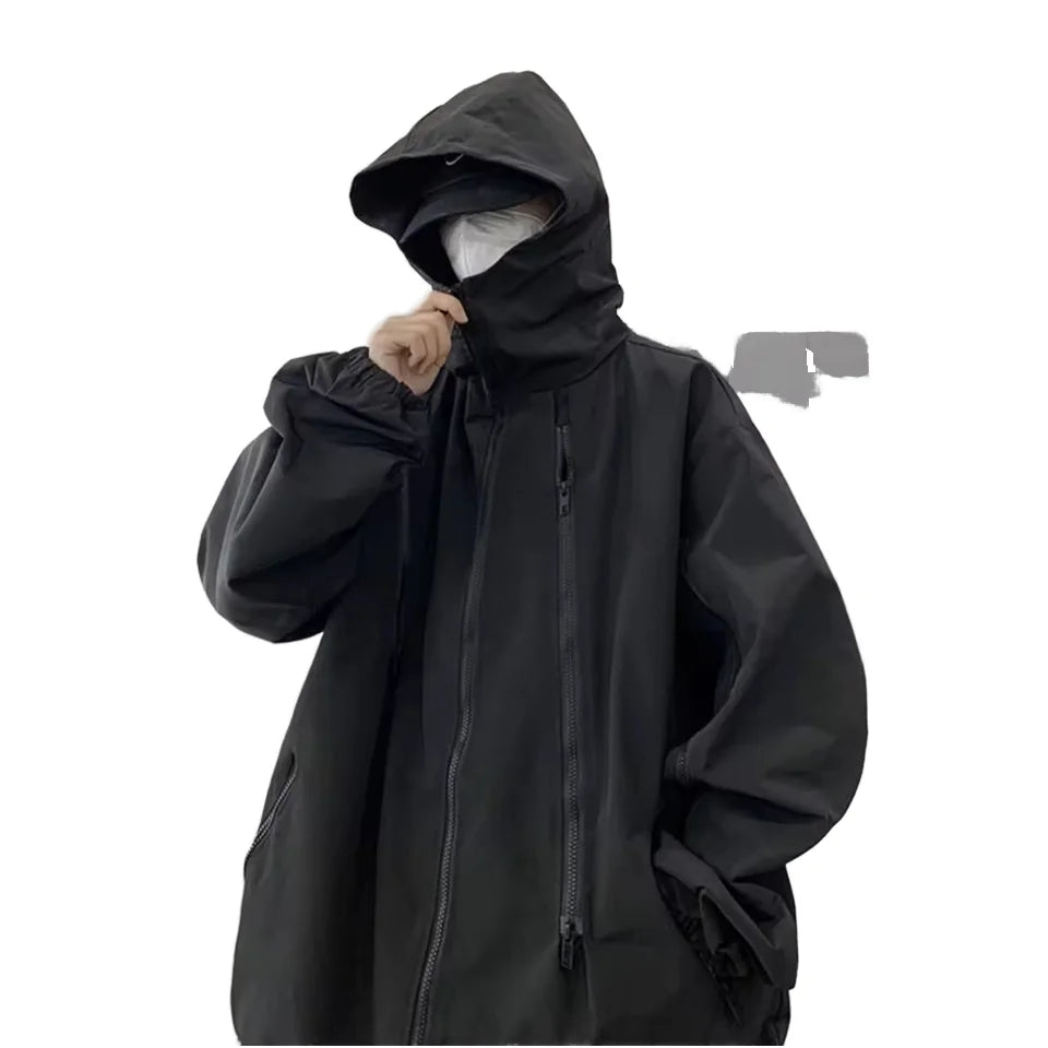 Samurai Brand Heavy-Weight Black Jacket Waterproof Windbreaker for Boys Loose Fit Spring and Autumn Outdoor Wear