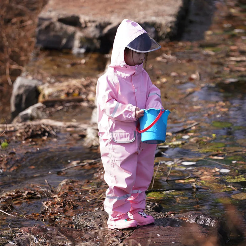 Kids Outdoor One-Piece Raincoat Breathable Polyester Clothing Waterproof Body Logo Decoration for Rain and Travel for Girls