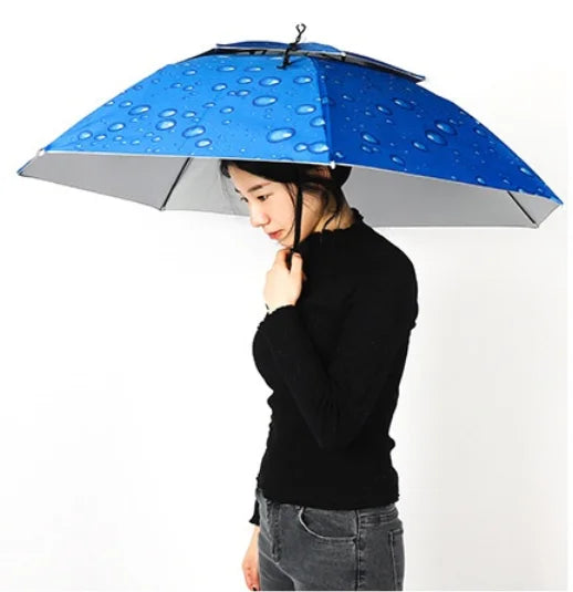 Custom Double Layer Rain Hat Umbrella Windproof & Waterproof Fabric Sun Umbrella With UV Coating for Fishing & Hiking Gift Logo